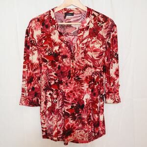 Cocomo Tunic Top Size Small Roll Tab Sz Small Red Black White Graphic